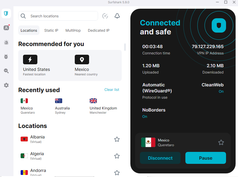 Surfshark dashboard