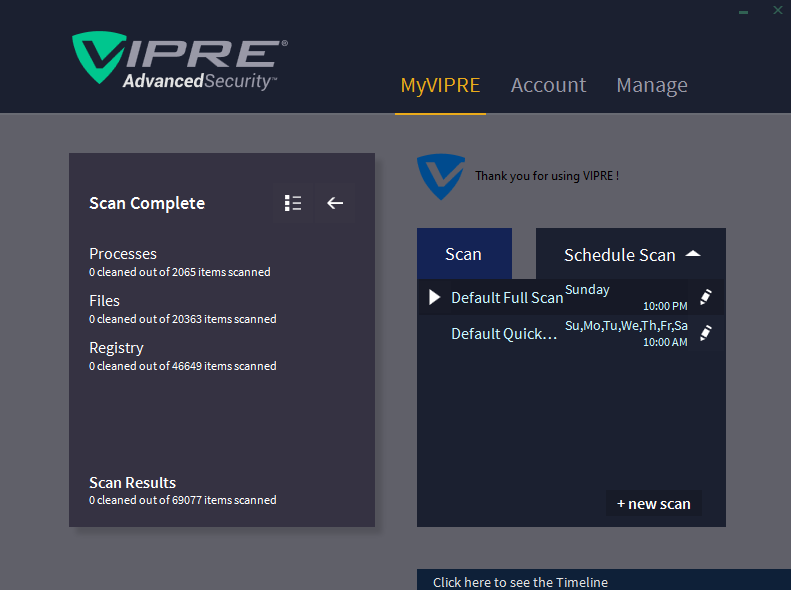 Vipre Antivirus scan results