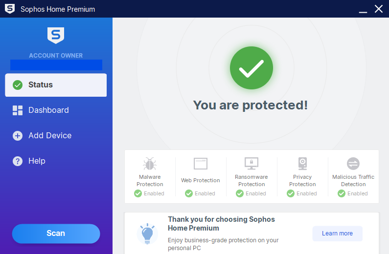 Sophos main dashboard