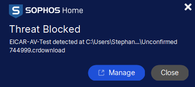 Sophos Home pop-up threat blocked pop-up