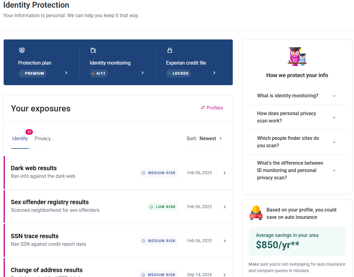 Experian IdentityWorks open on Identity Protection tab