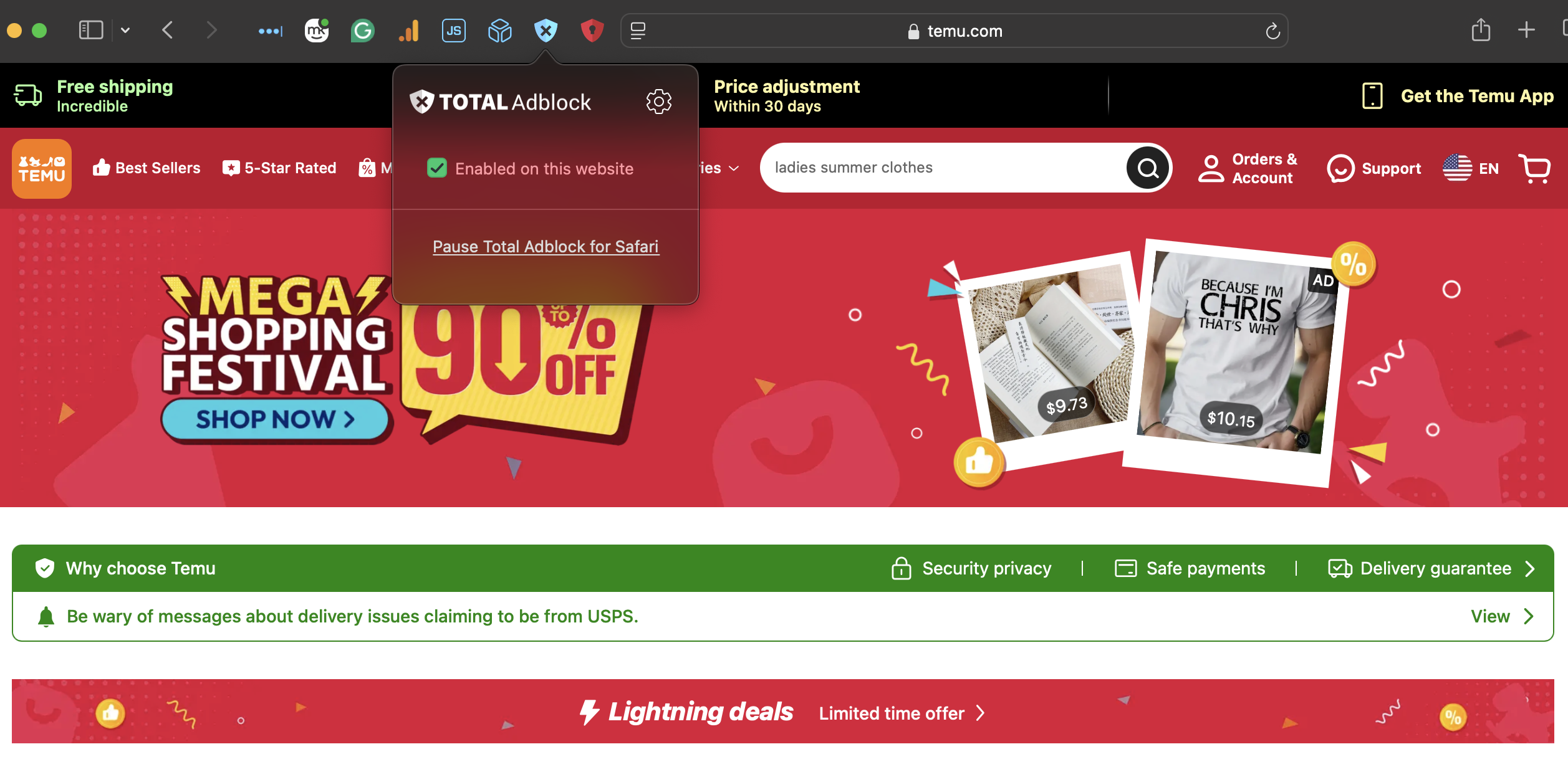 Block Temu ads online with Total Adblock