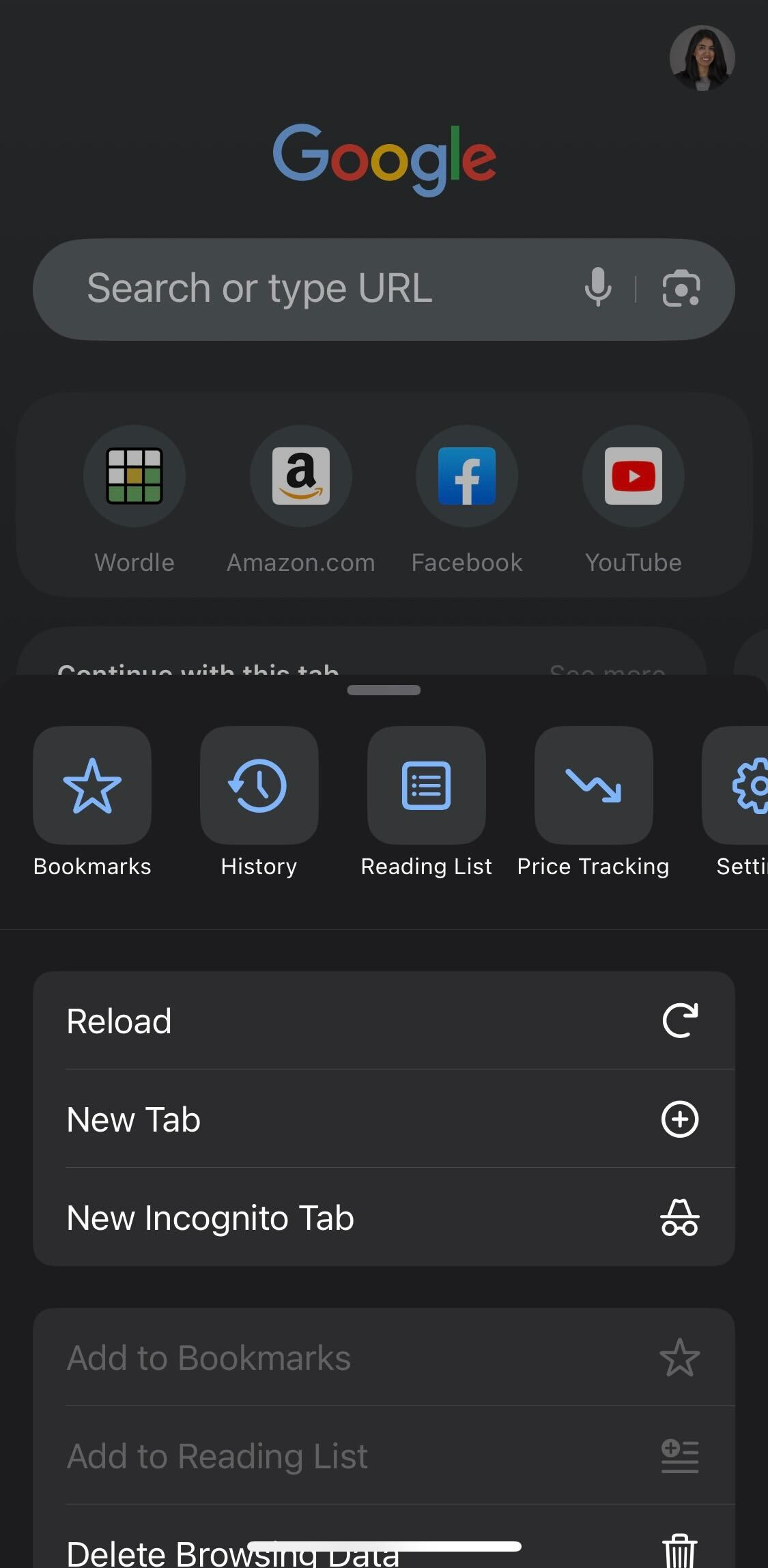 Google Chrome settings on iOS