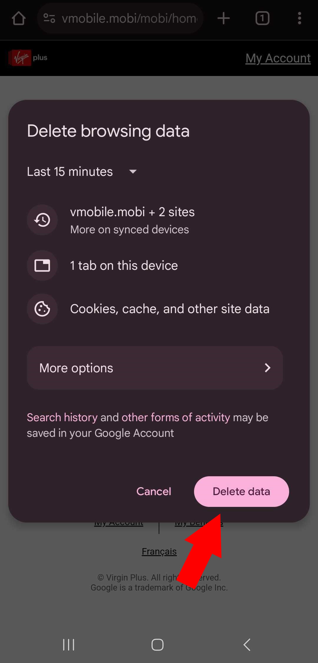 Delete browsing data from Google Chrome on Android