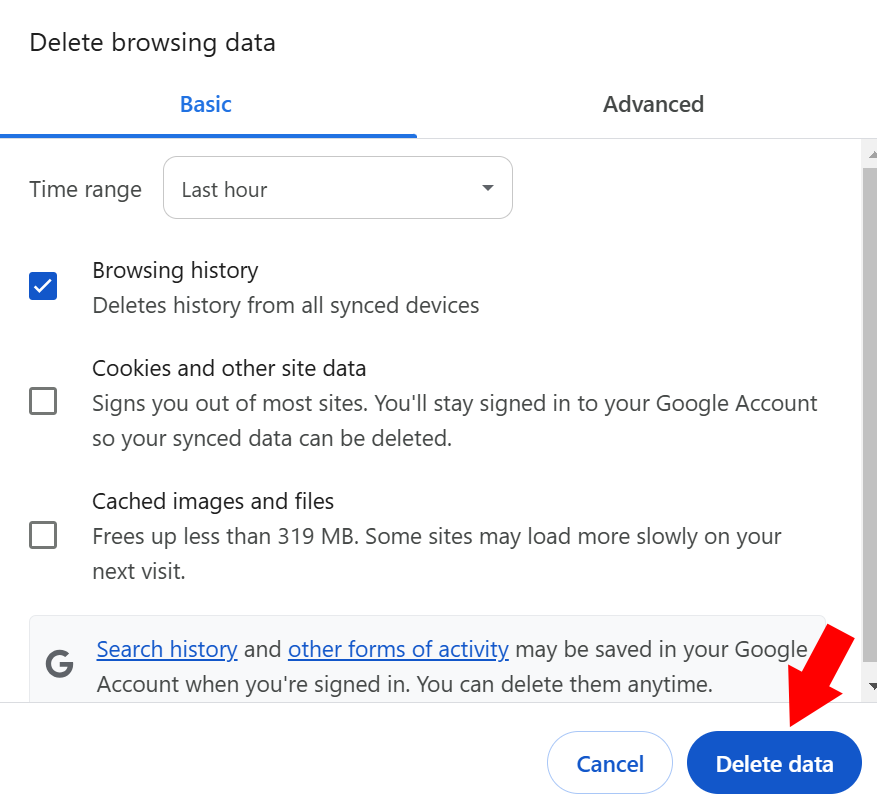 Deleting Google Chrome browsing history for a certain time period