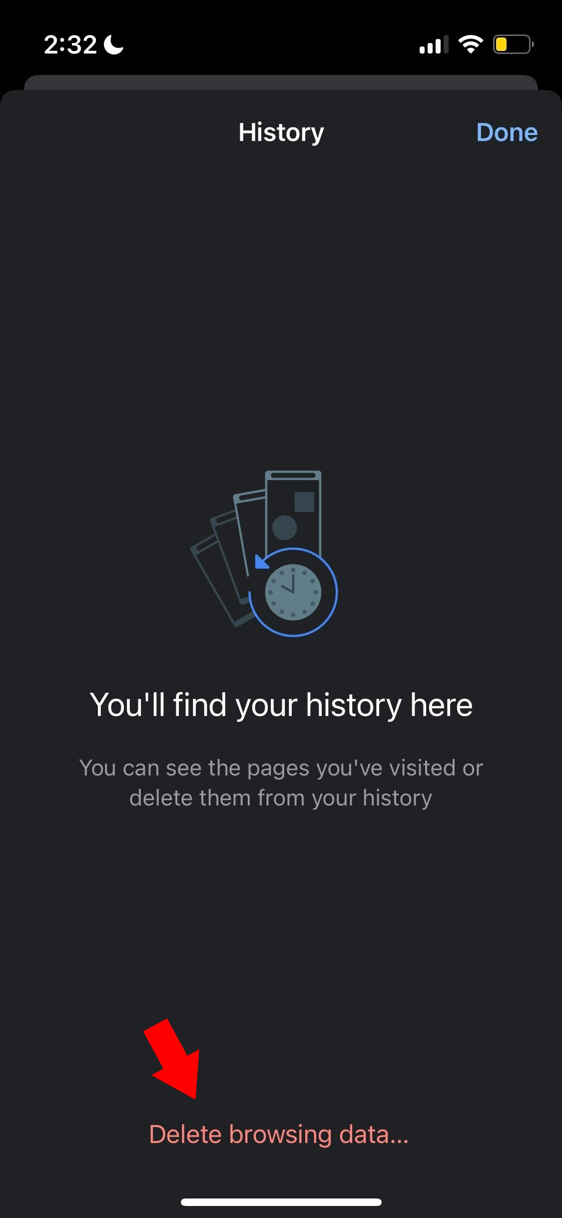 Browsing history in Chrome on iOS device
