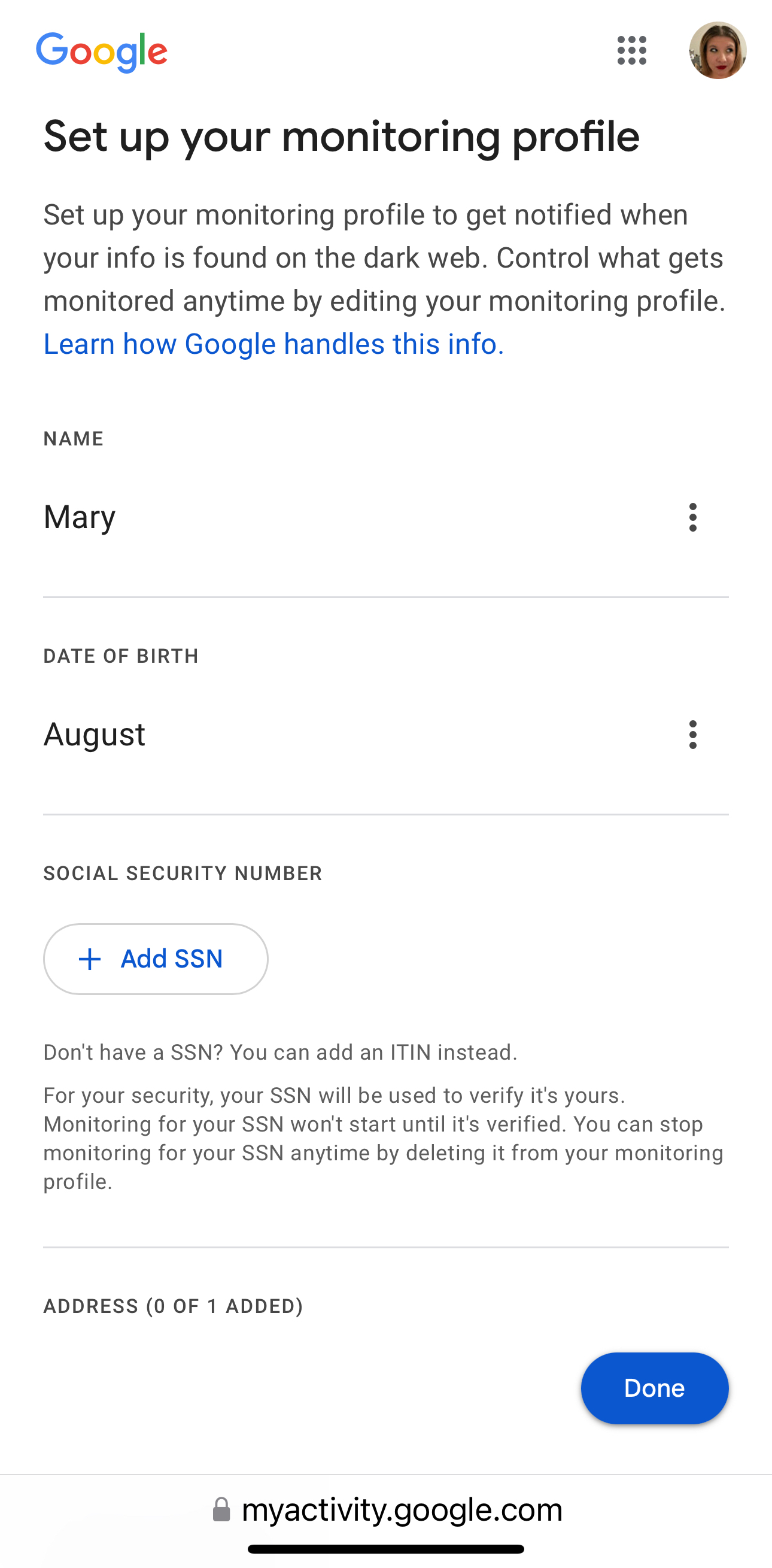 Set up Google free dark web scan