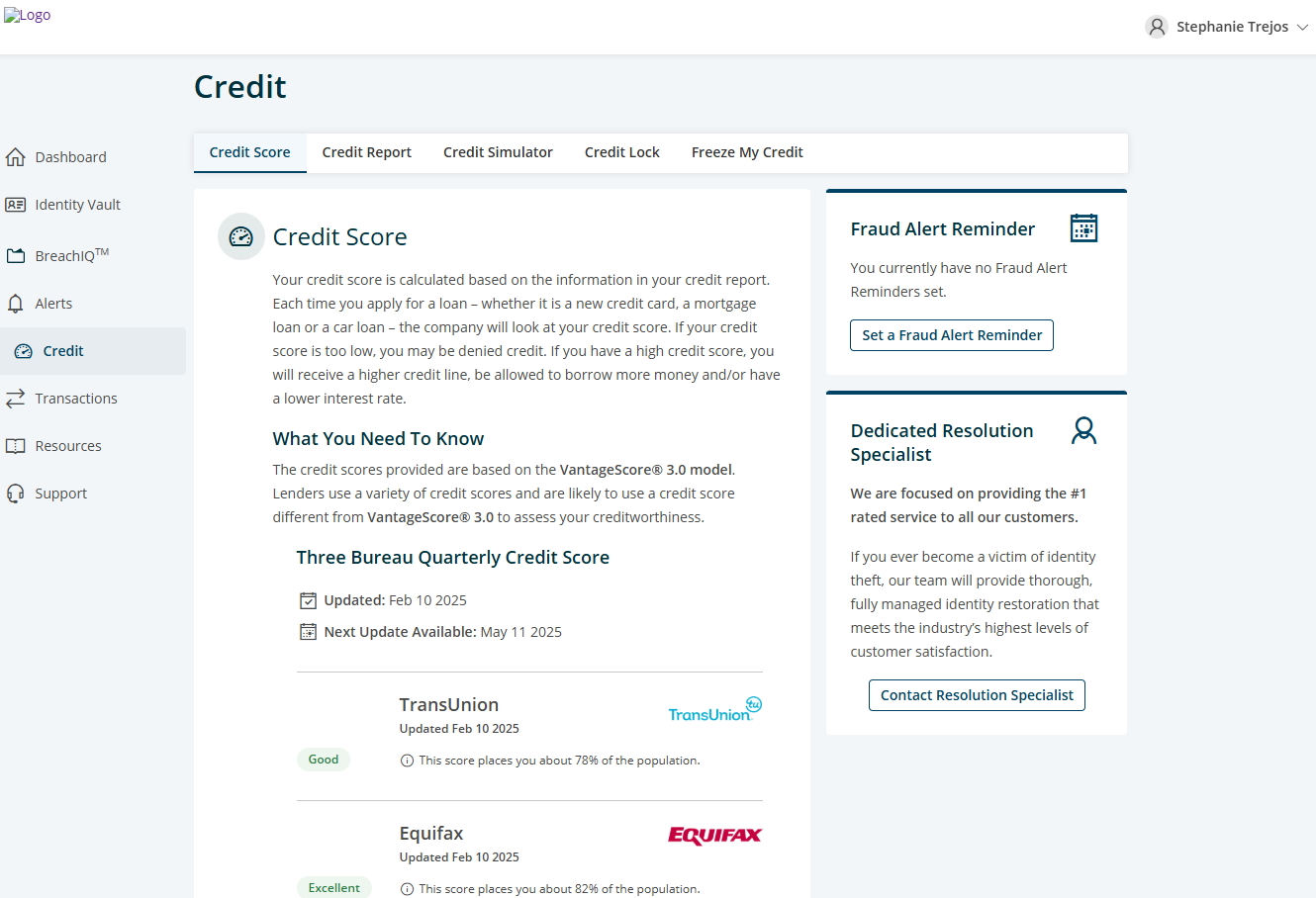 IdentityForce open on Credit tab