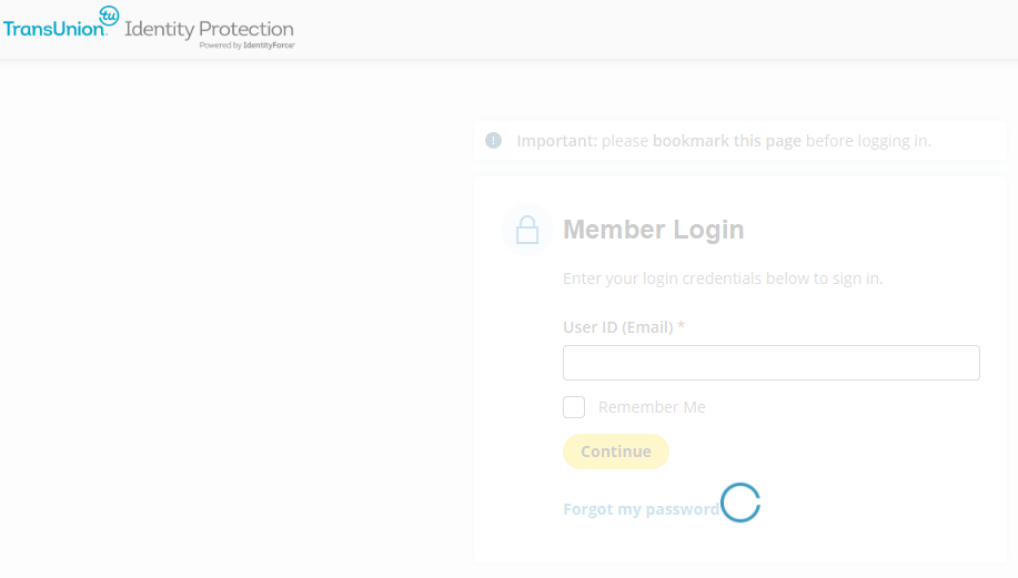 IdentityForce login page loading