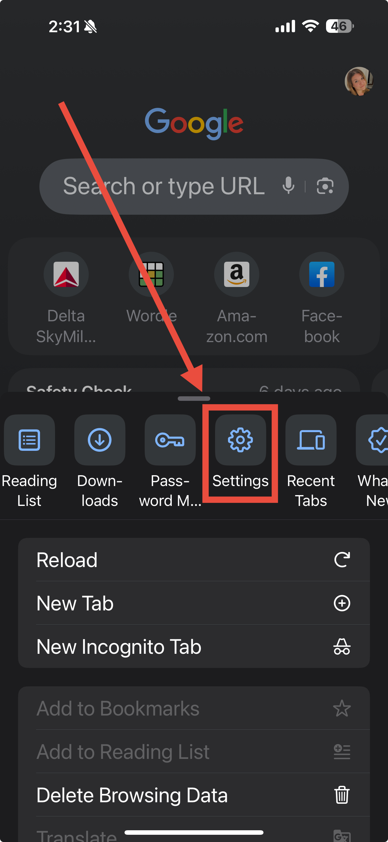 Disable or enable Chrome pop-ups on iPhone step 2
