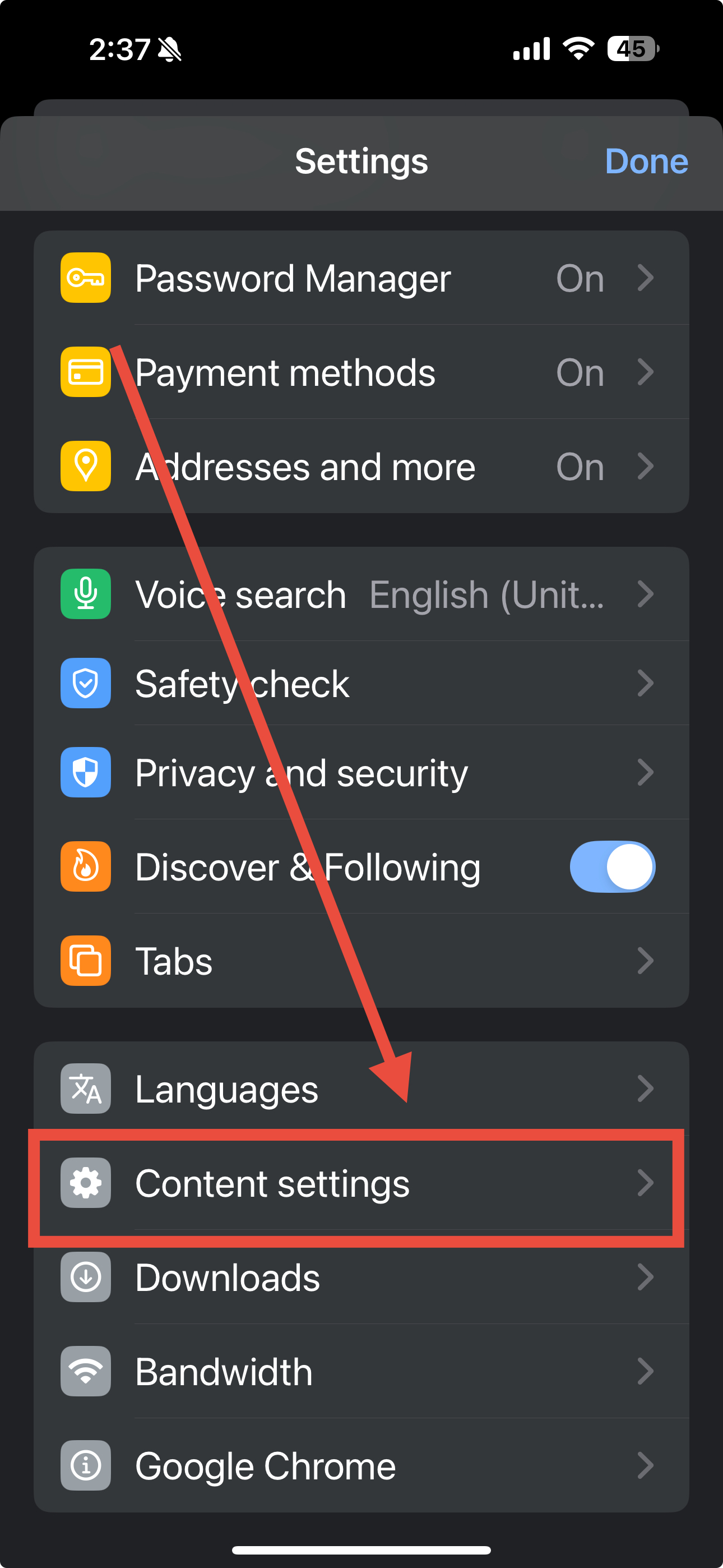 Disable or enable Chrome pop-ups on iPhone step 3