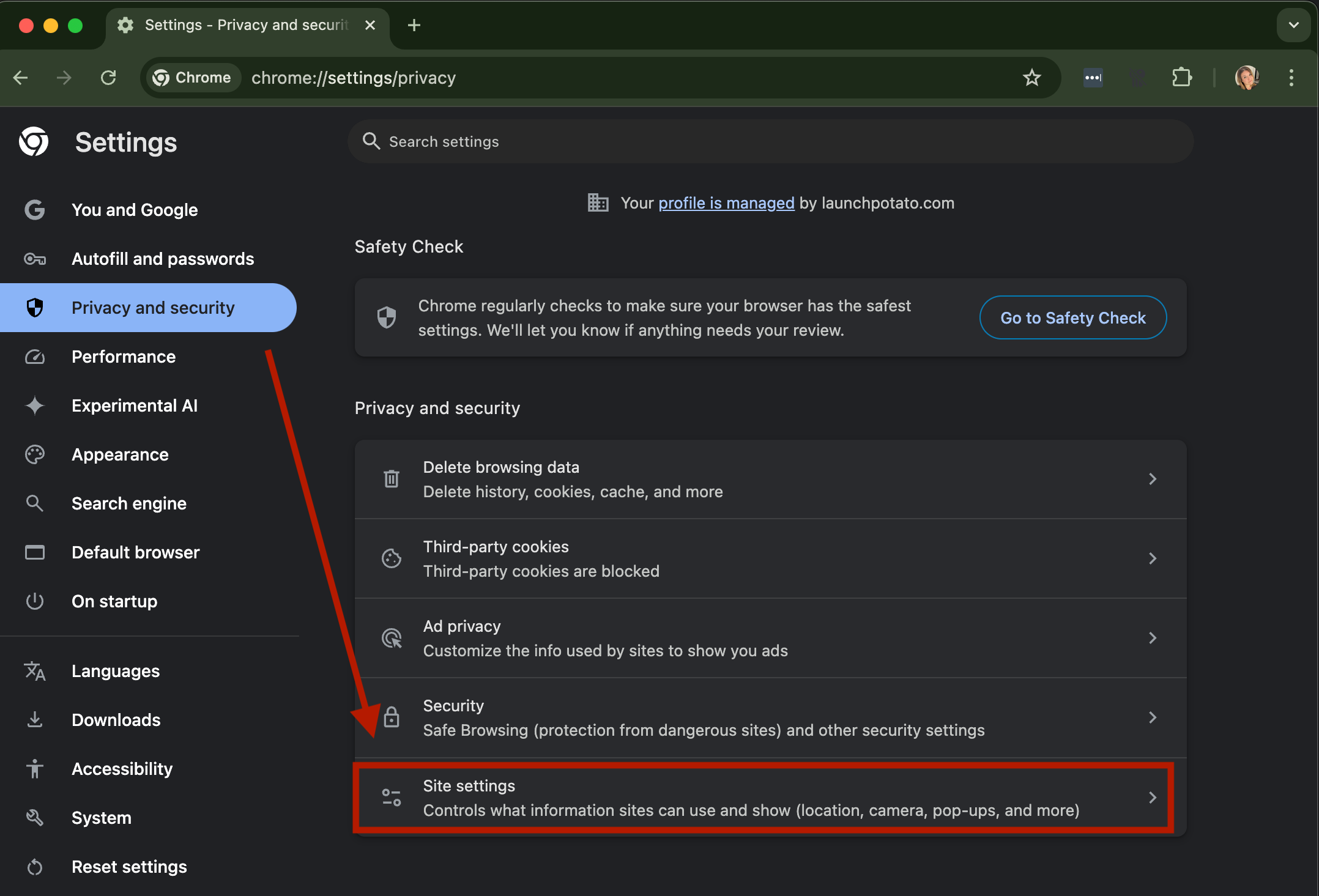 block or allow pop-ups on Chrome desktop browser step 2