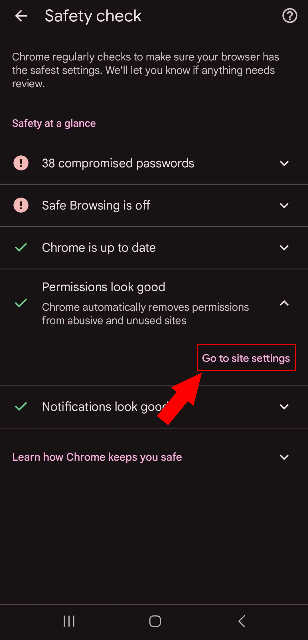 Disable or enable Chrome pop-ups on Android step 4