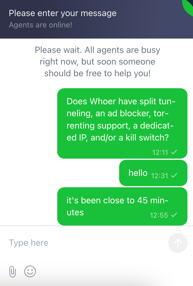 Whoer VPN customer support left us hanging 