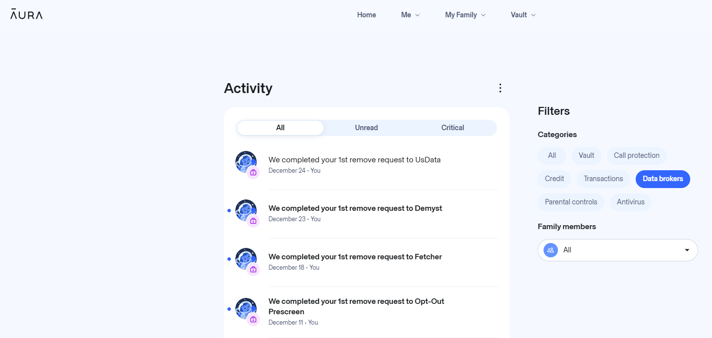 Aura dashboard