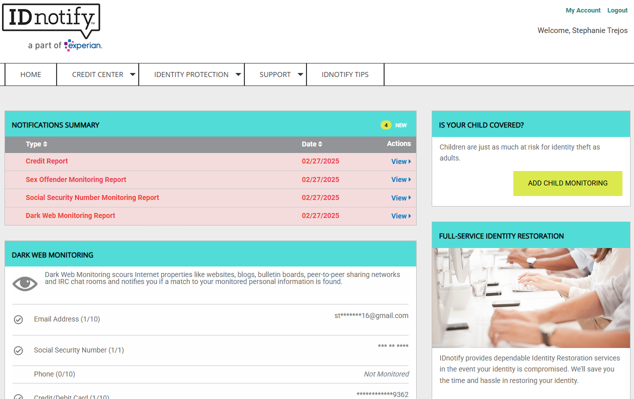IDnotify dashboard