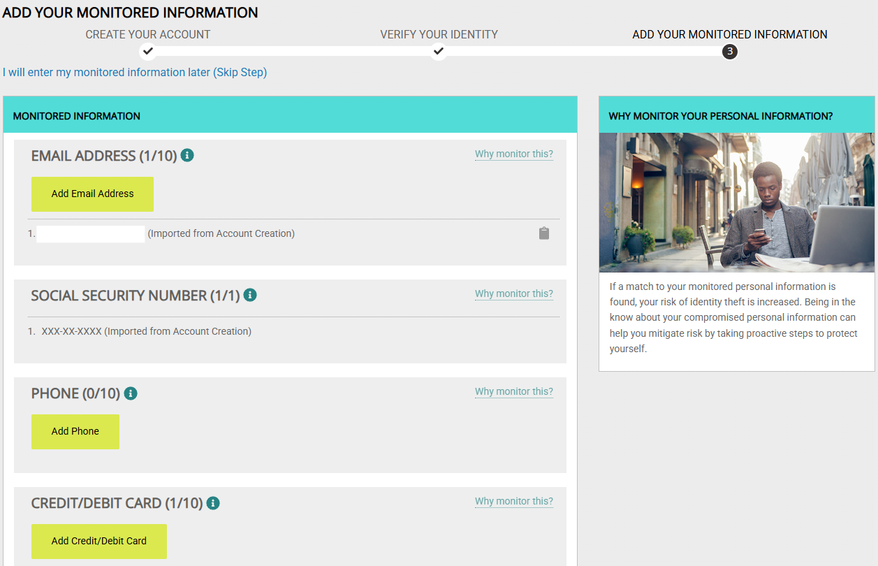 IDnotify setup page to add more information to be monitored