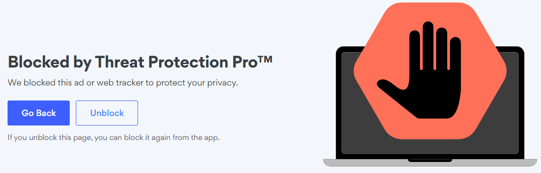 Webpage indicated Threat Protection Pro has blocked a suspicious page