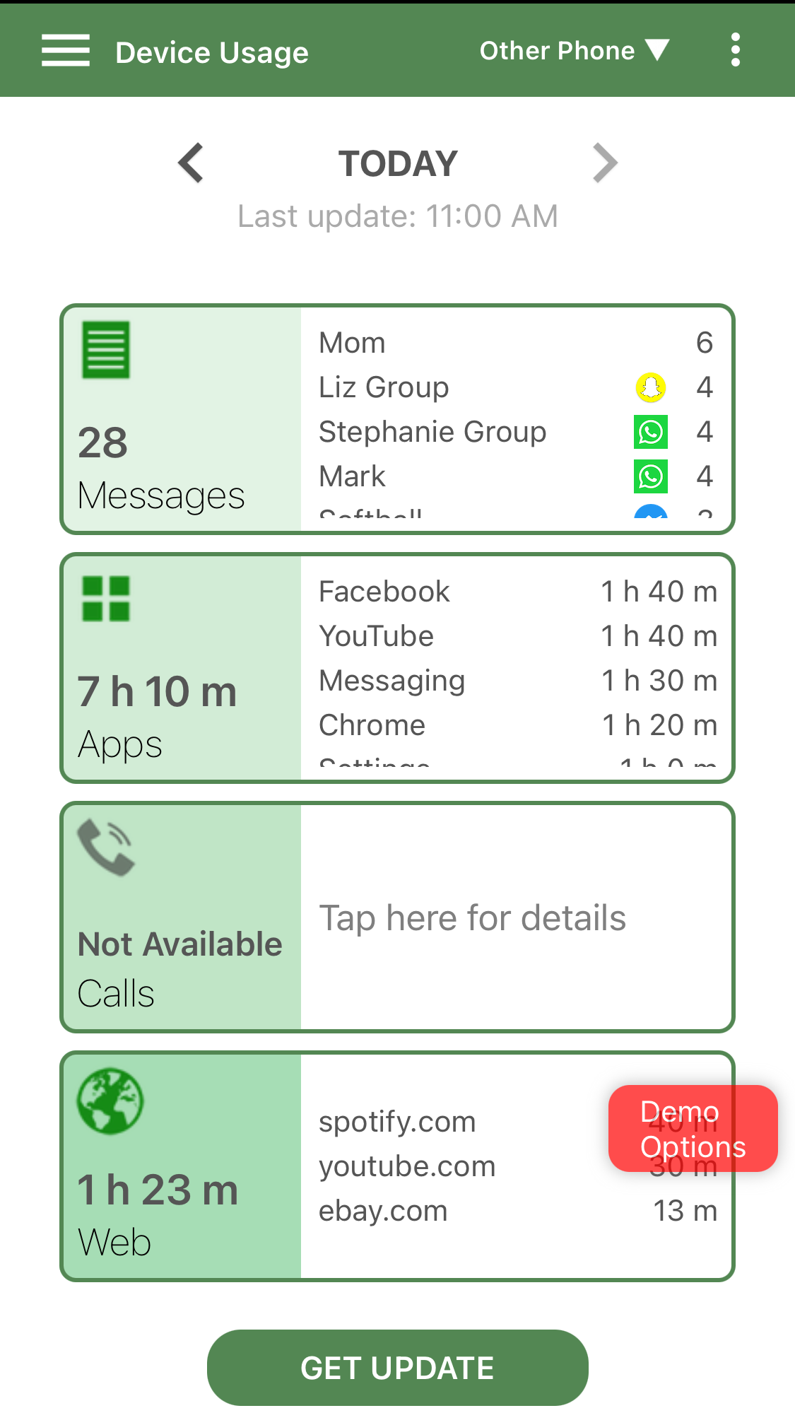 MMGuardian daily usage report