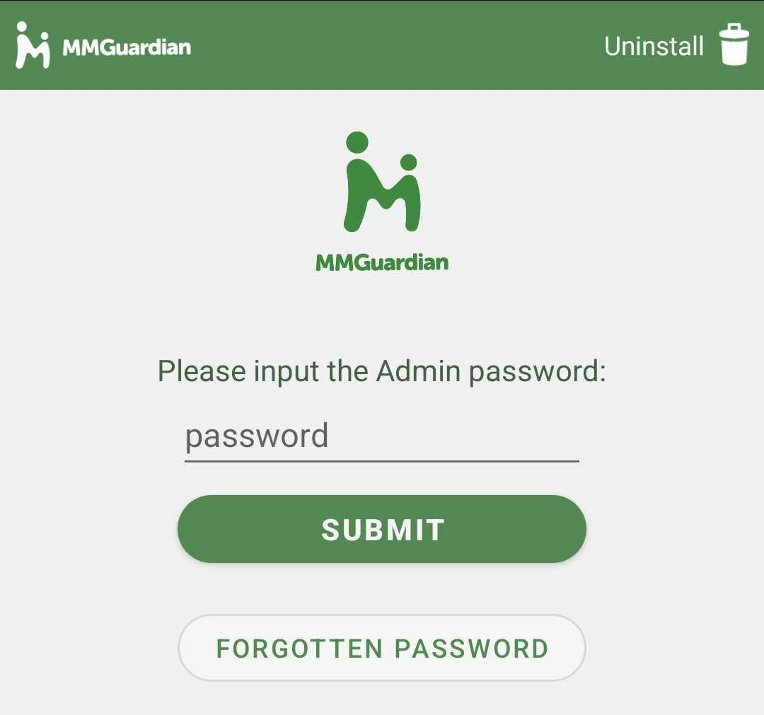 MMGuardian prompt to input the Admin password