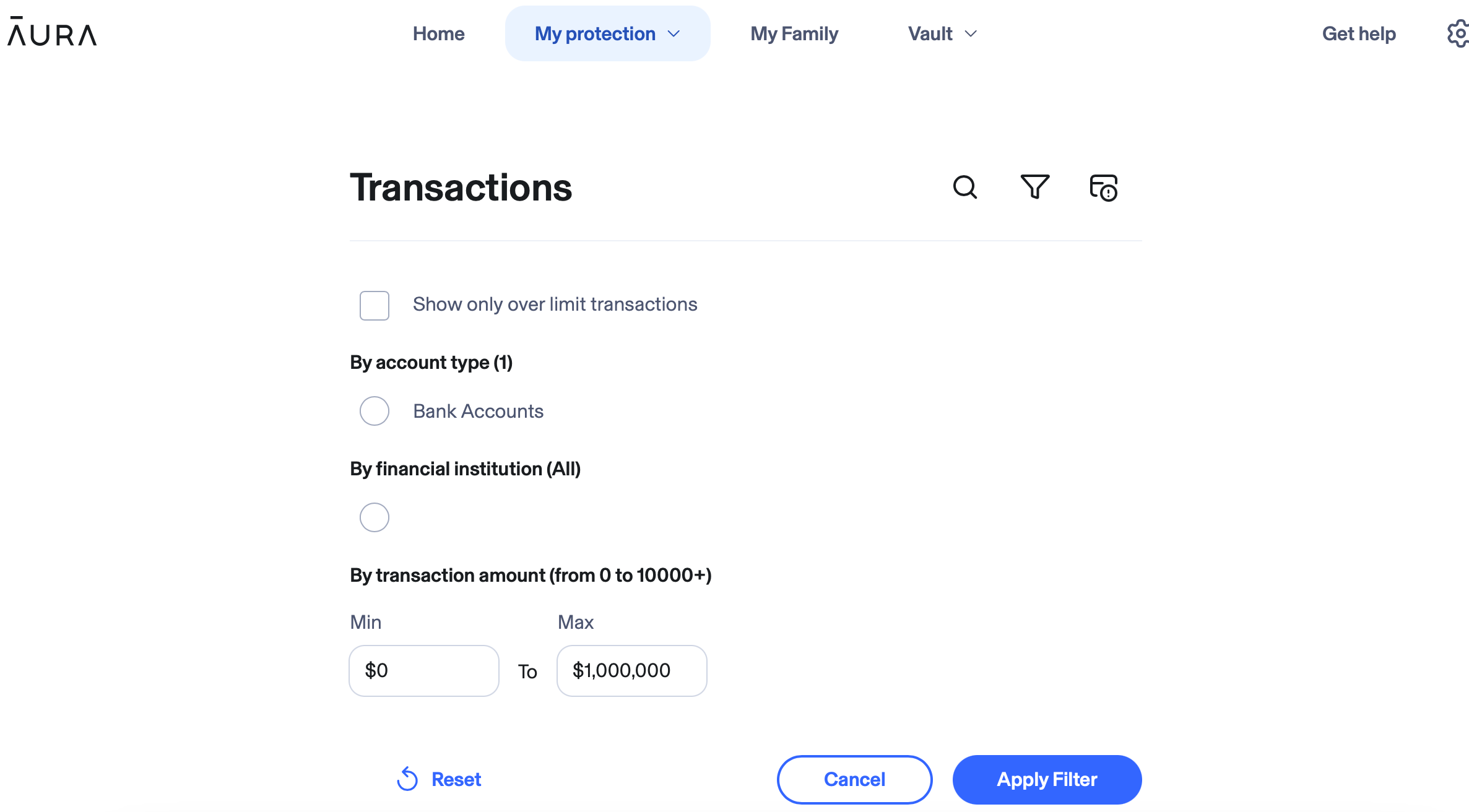 Aura financial monitoring alerts