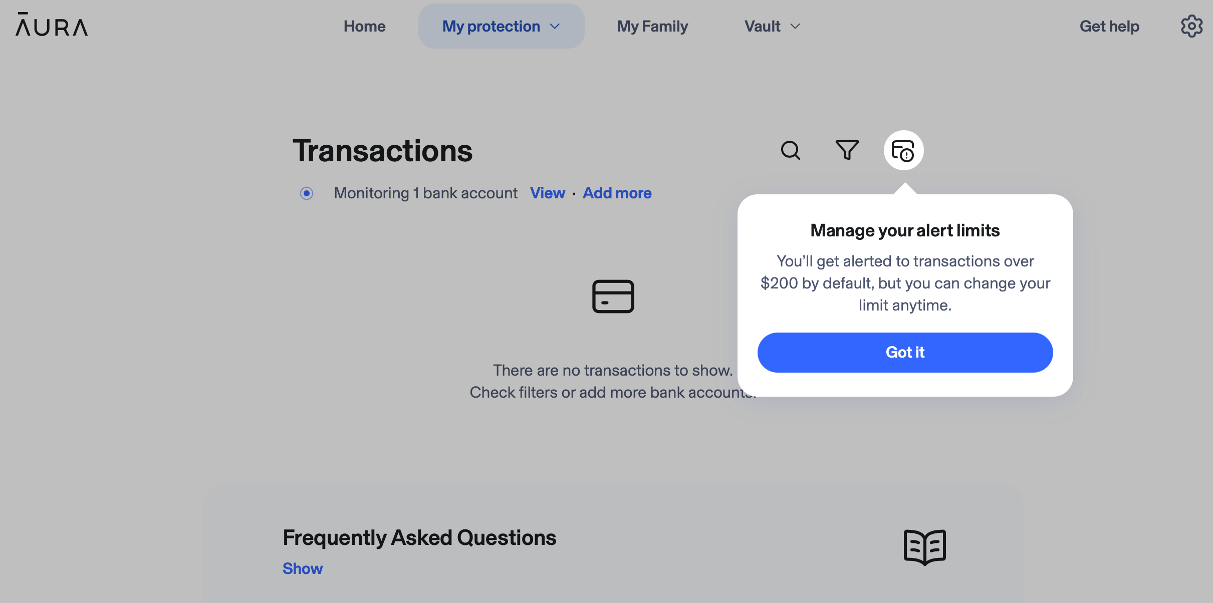Aura financial monitoring features