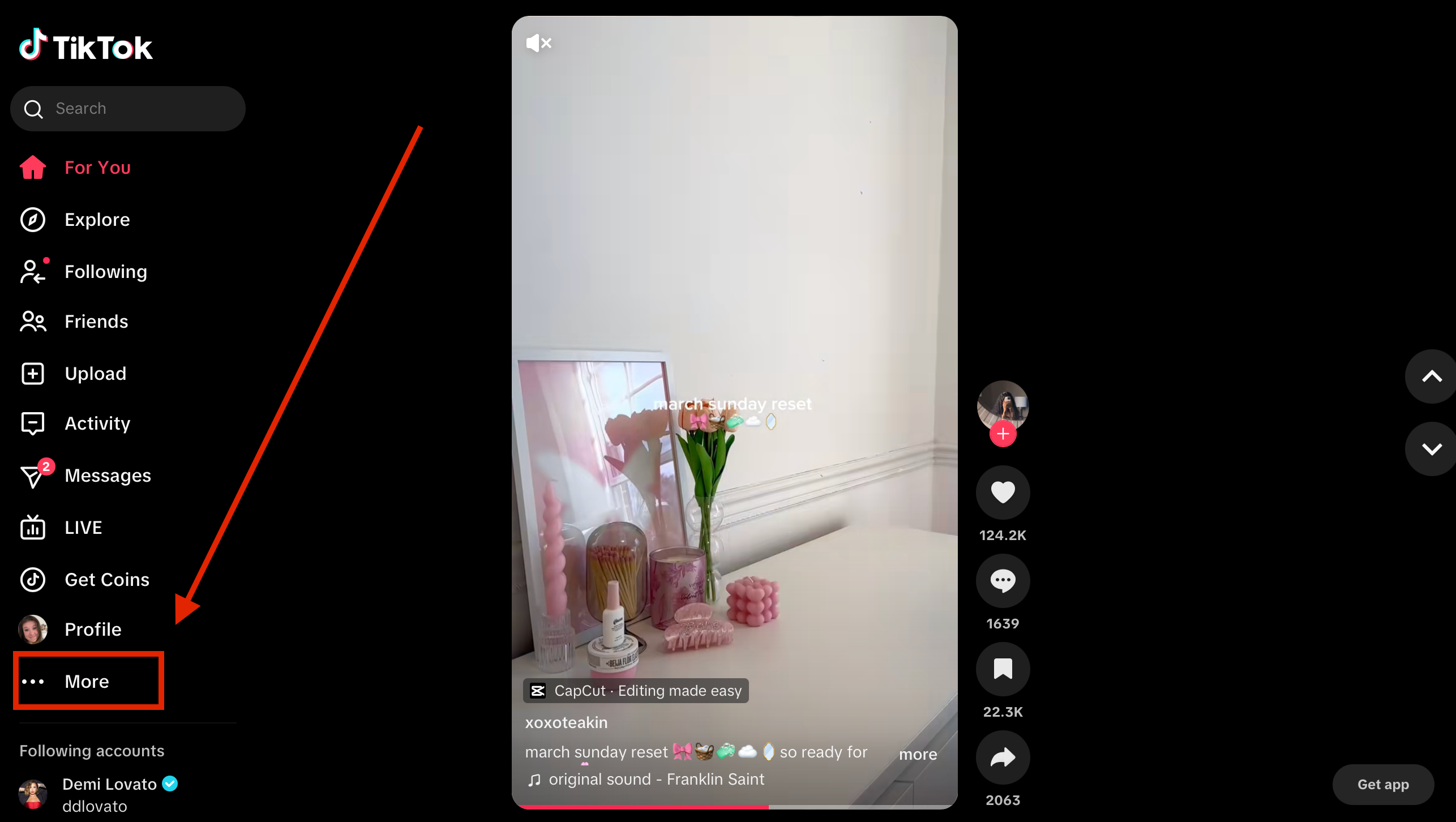 Delete TikTok on browser step 1