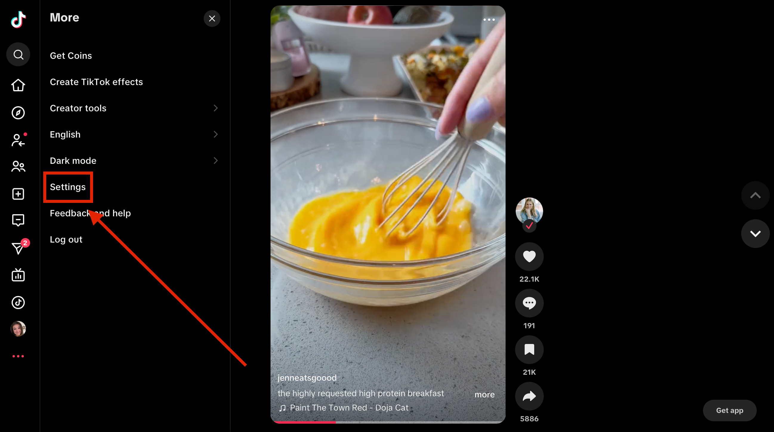 Delete TikTok on browser step 2