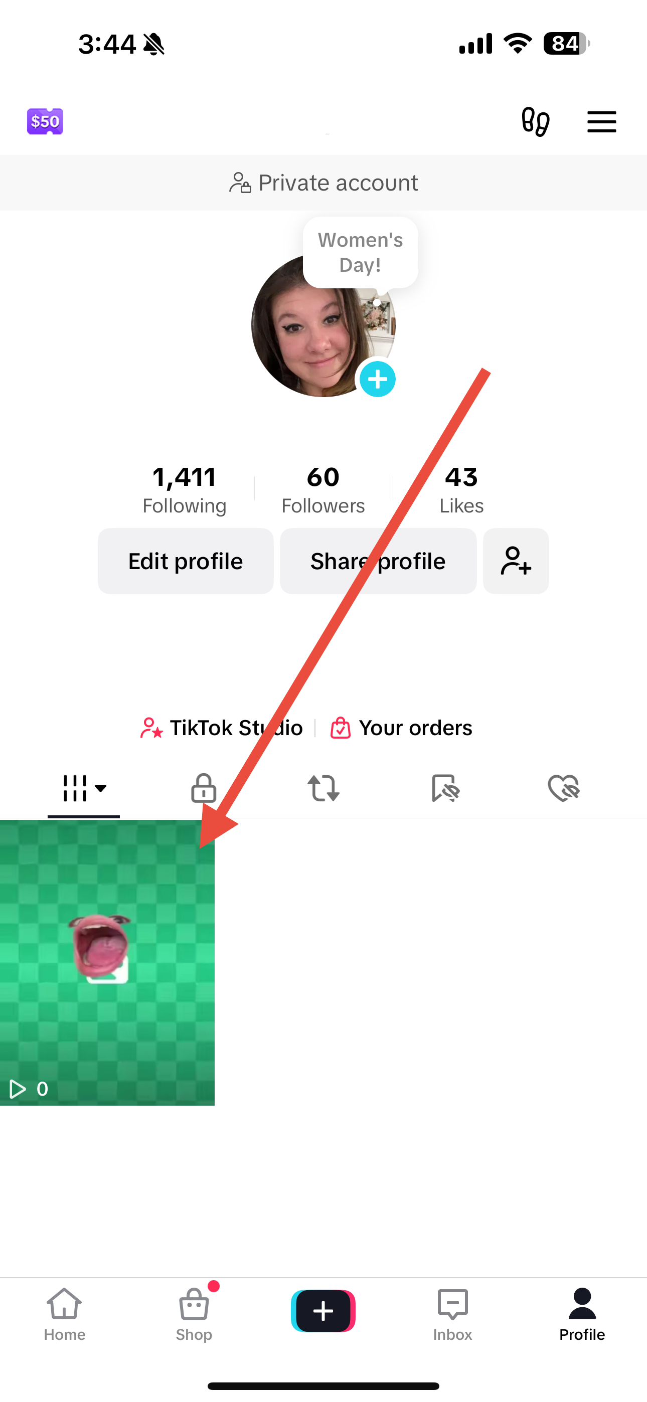 Delete TikTok video step 1
