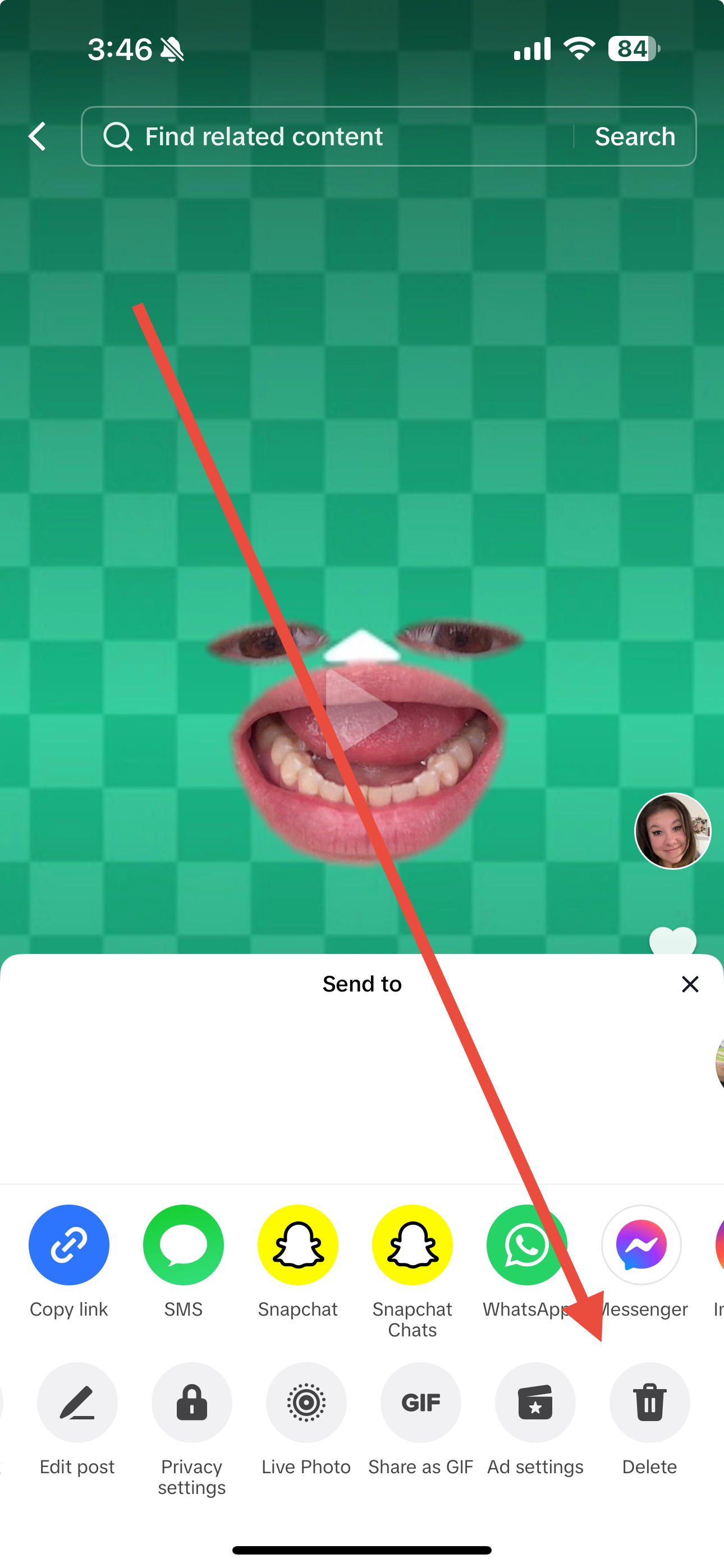 Delete TikTok video step 3