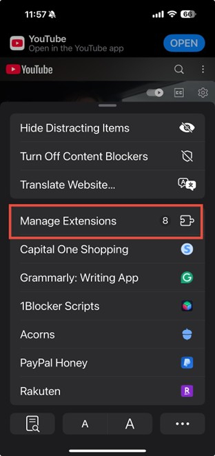 Manage extensions to turn on Total Adblock
