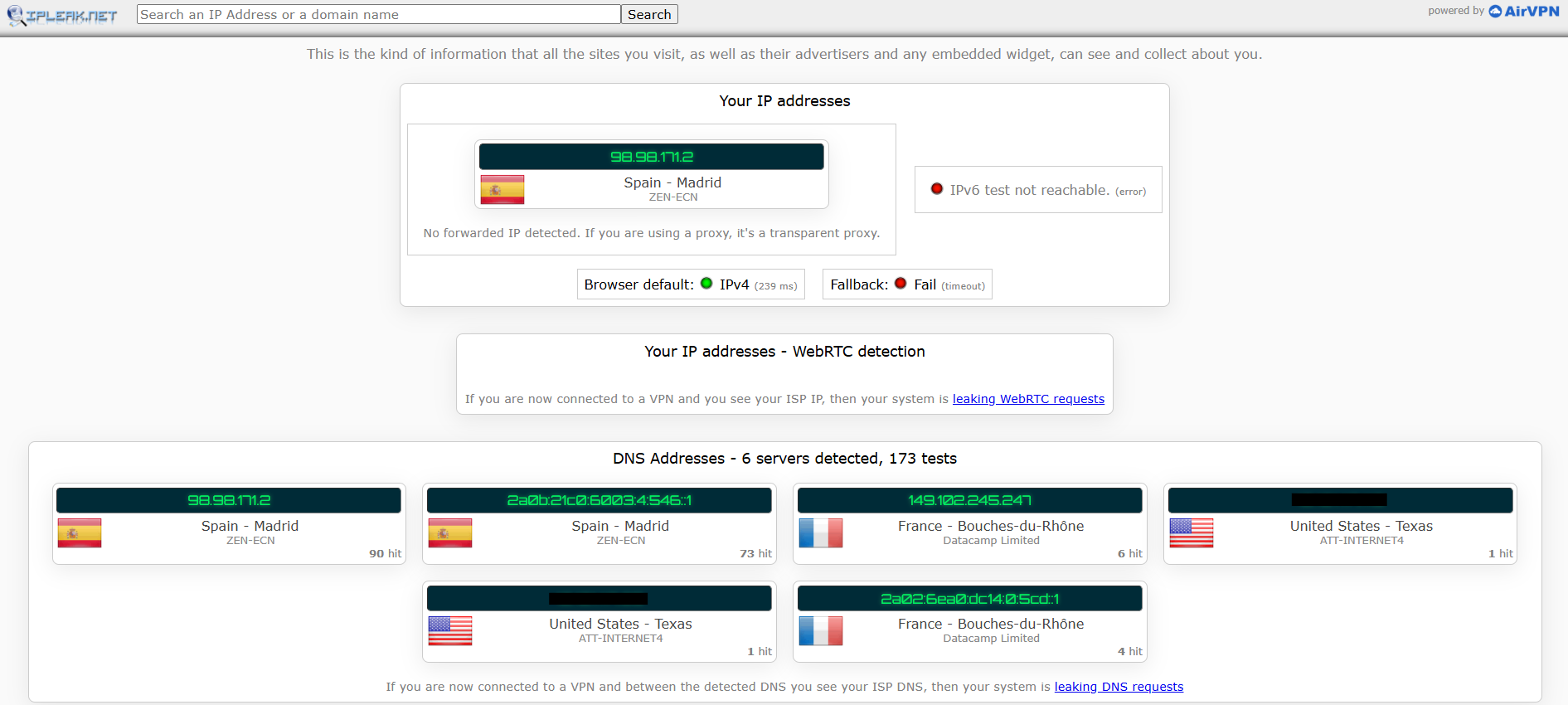 hide.me's kill switch test results (fail)