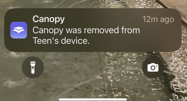 Canopy parental control app removal alert on iPhone 