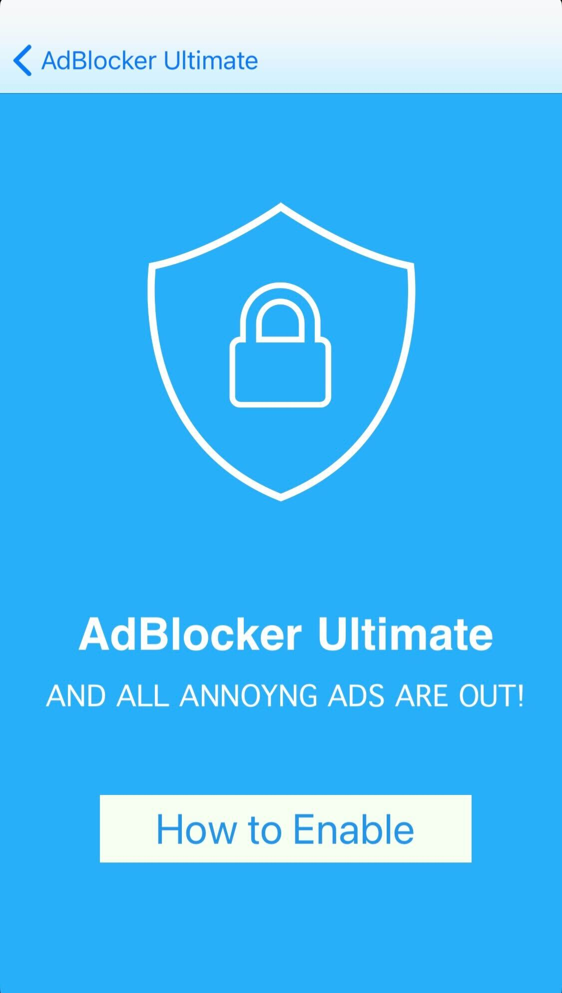 AdBlocker Ultimate phone app setup page