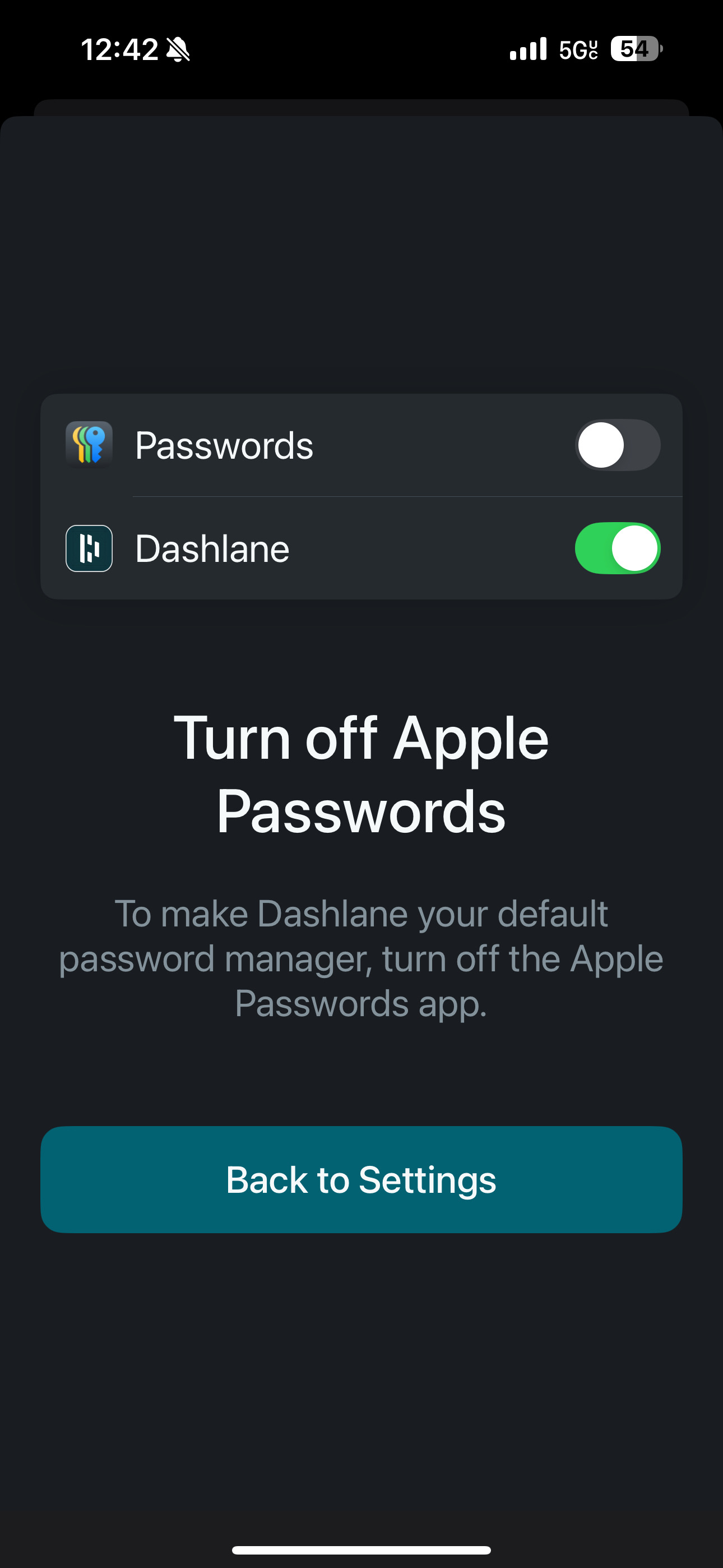 Toggle off Apple Passwords to use a dedicated password manager