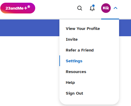 Delete 23andMe step 1 access Settings