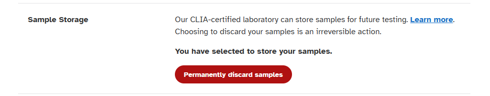 Click to permanently discard 23andMe samples