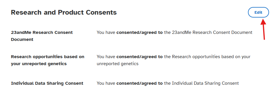 Scroll to Research and Product Consents to revoke 23andMe research consent