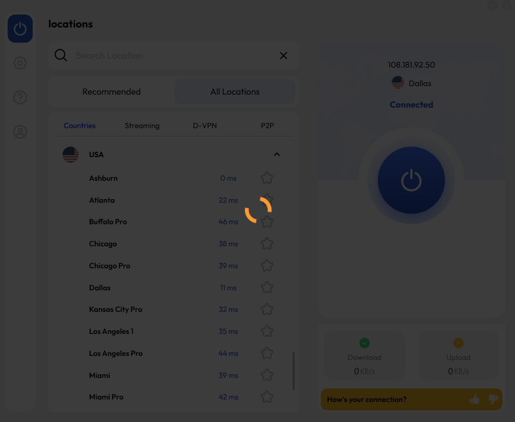 FastestVPN endlessly loading while trying to switch to another server