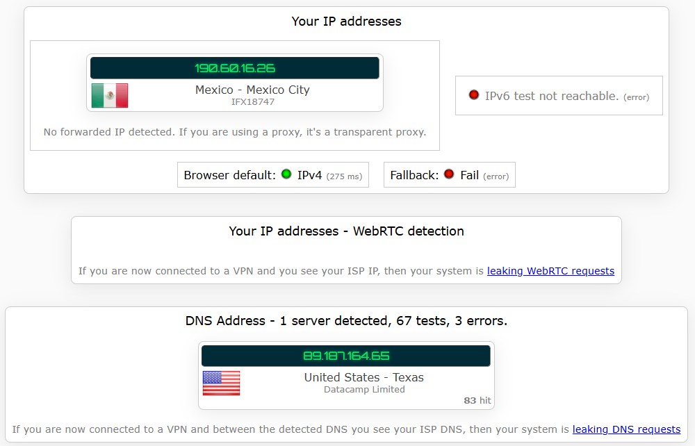PrivateVPN's kill switch test results (pass)