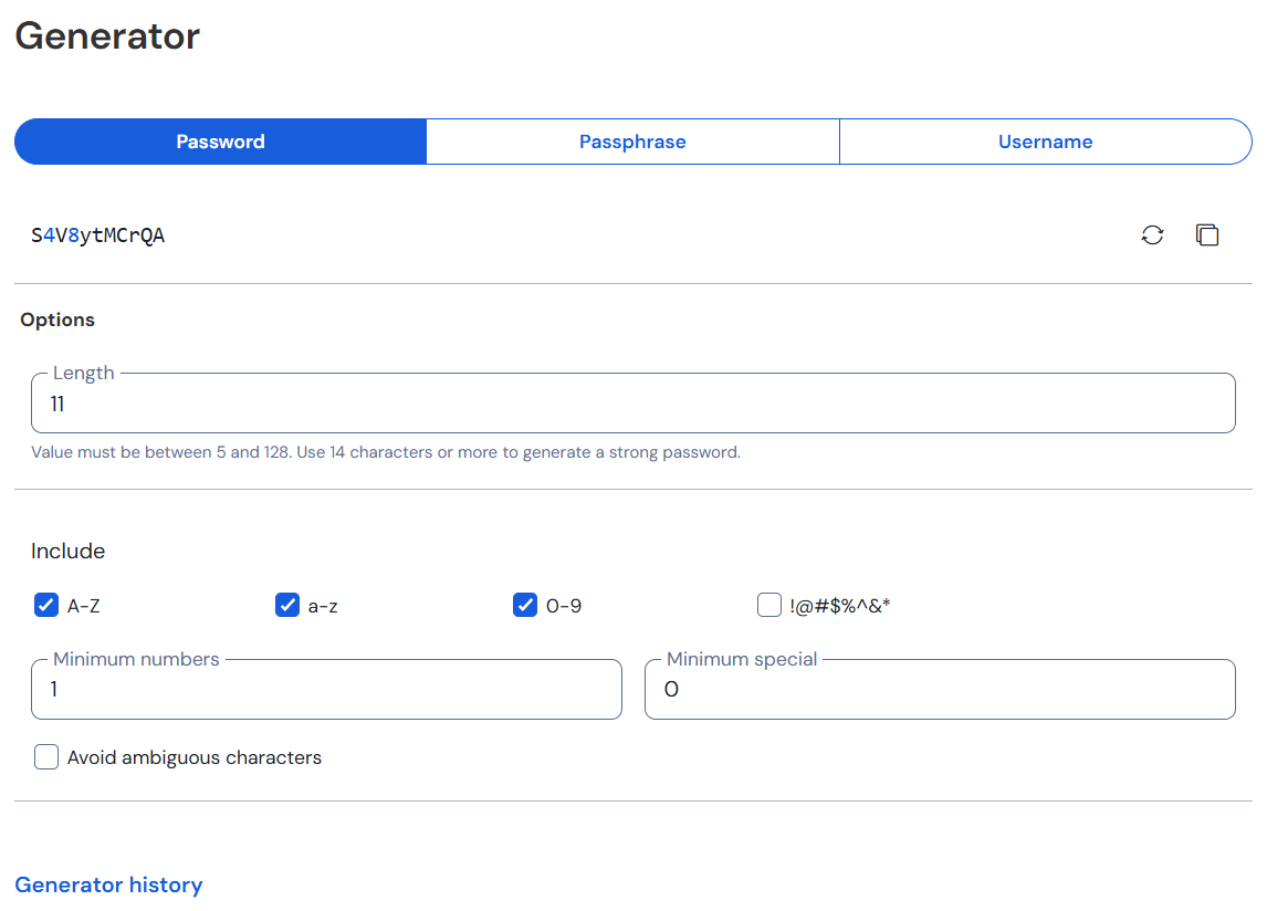 Bitwarden's password generator 
