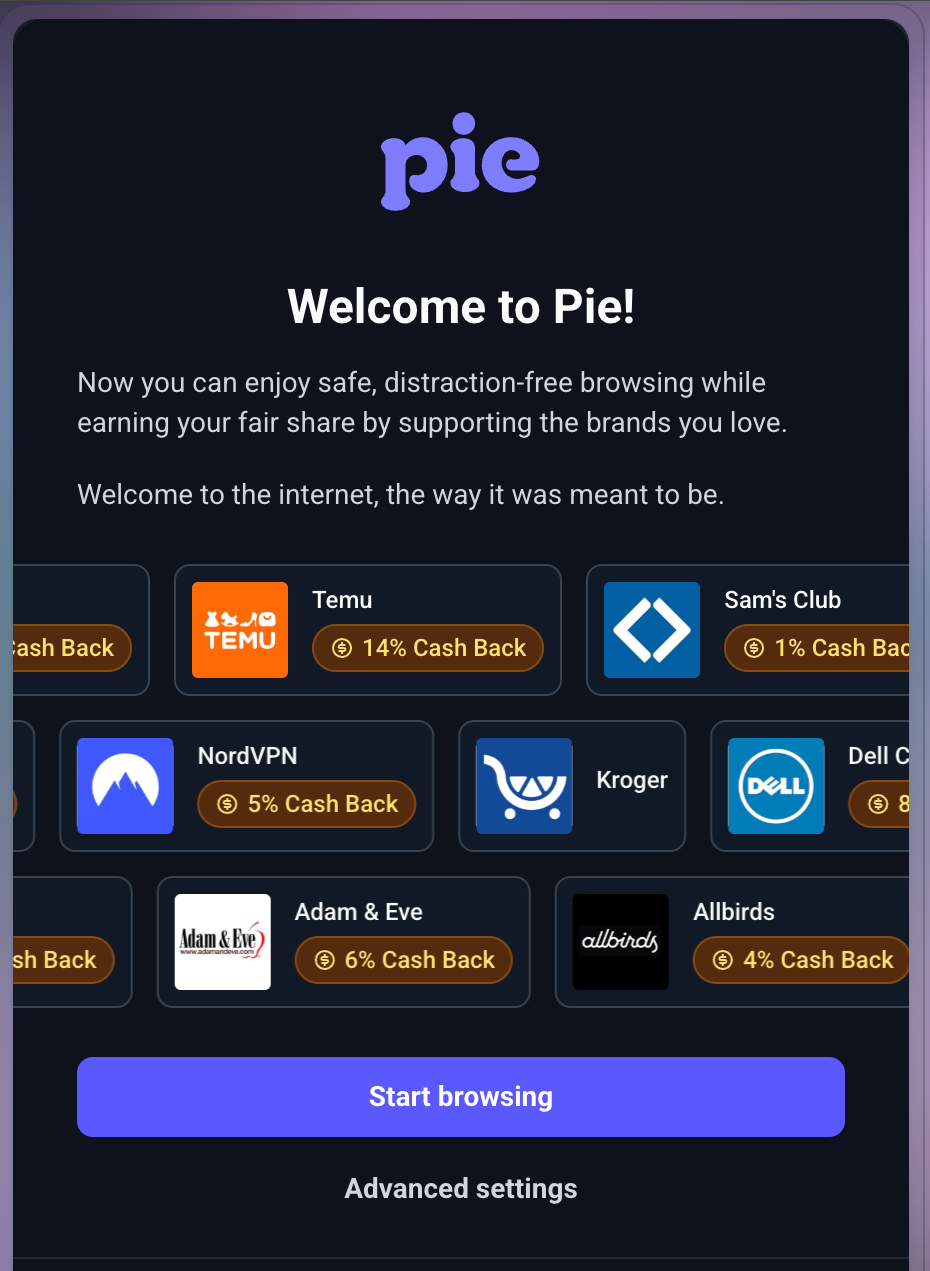 Test set up of Pie Adblock for All About Cookies review