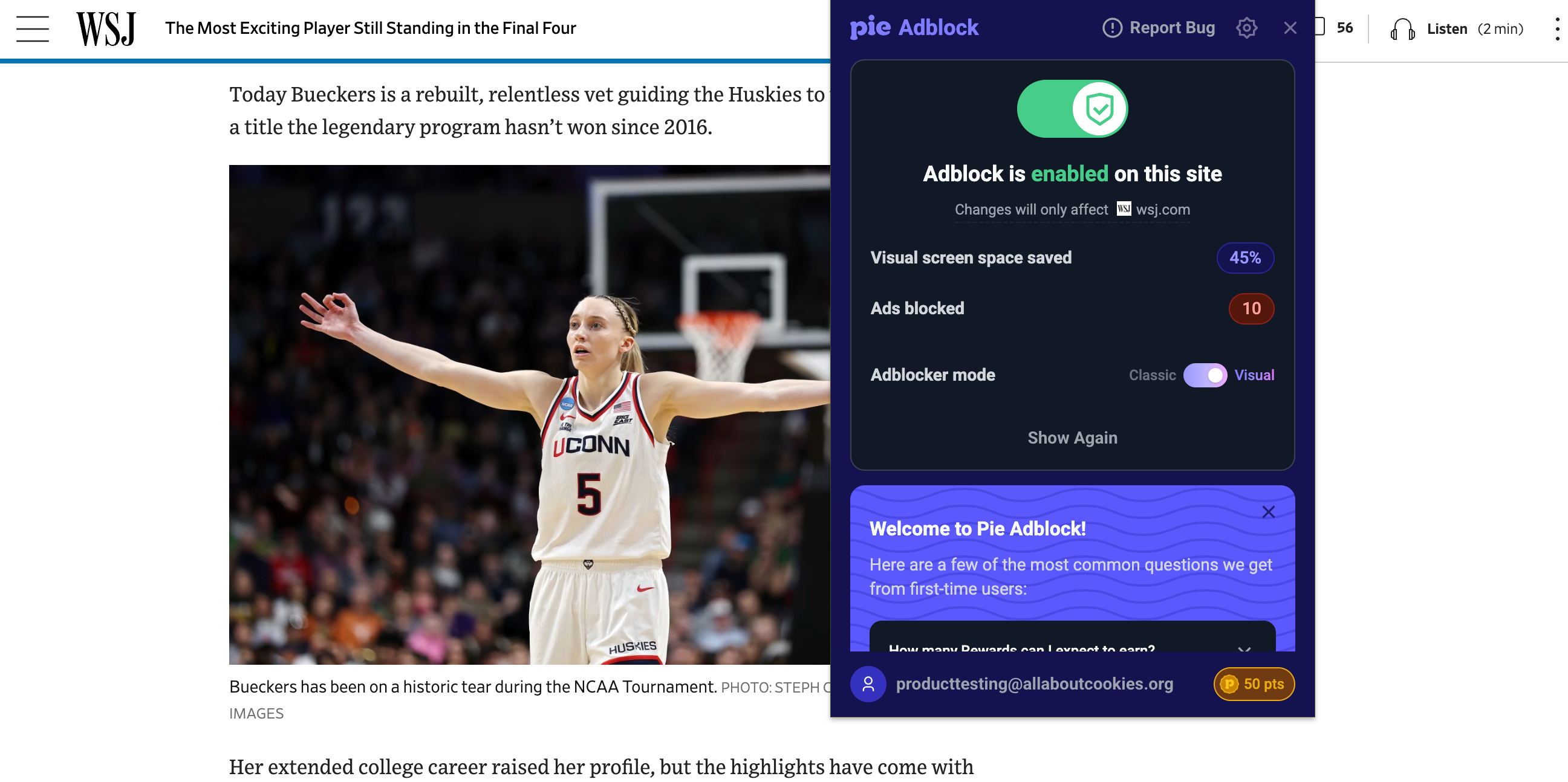 Pie Adblock bypassed the WSJ paywall