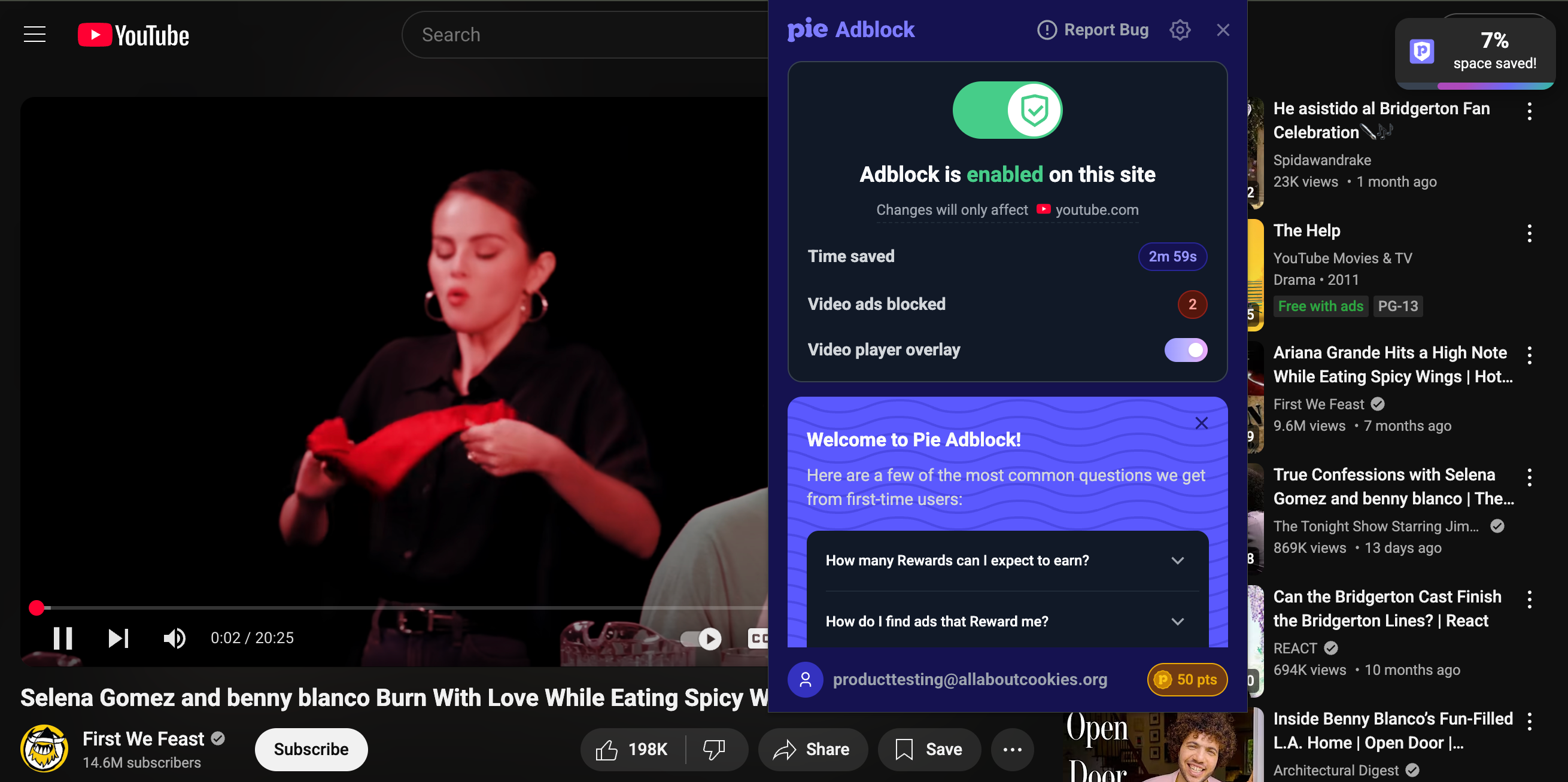 Pie Ablock blocks YouTube ads on desktop