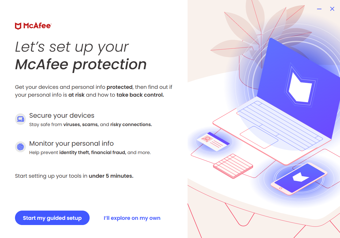 McAfee initial setup page