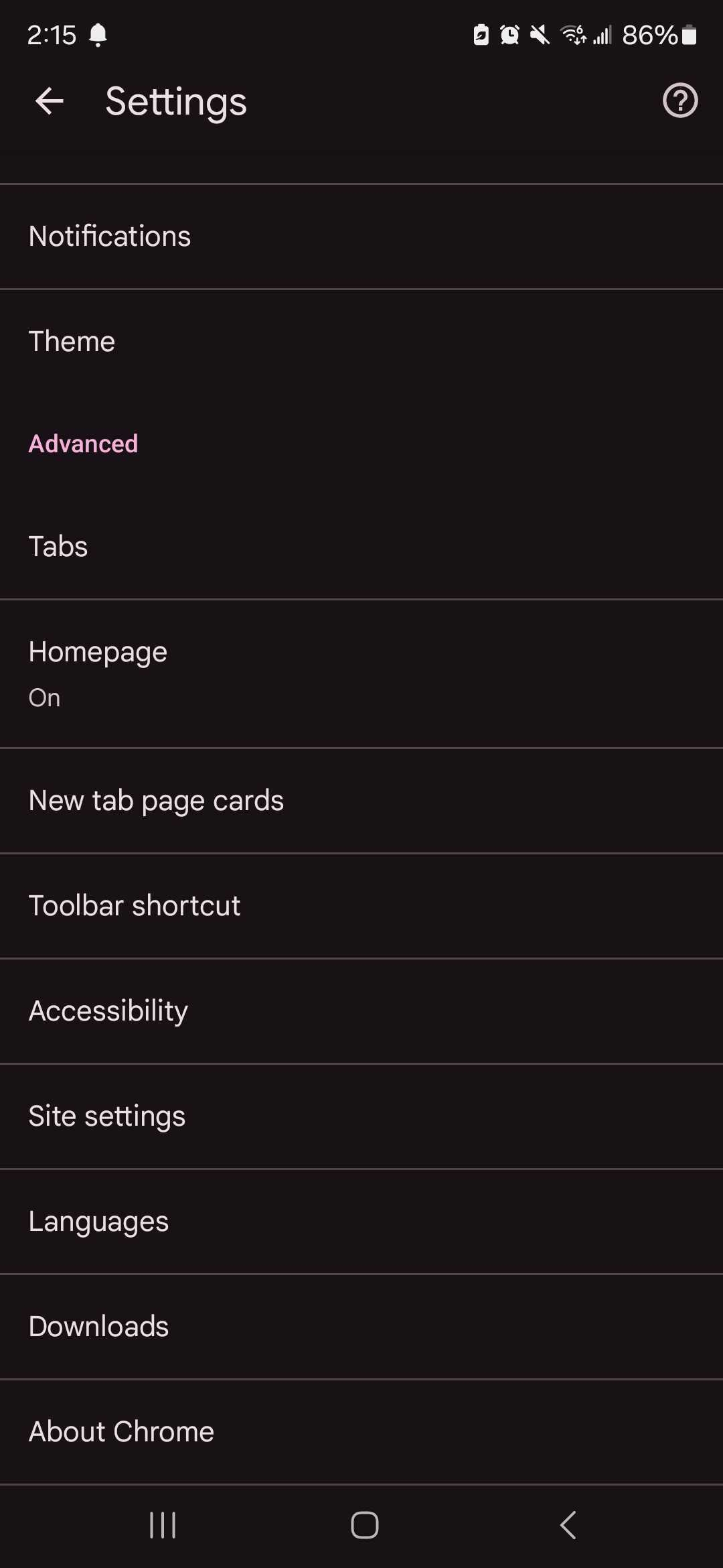 Access Android Settings to disable Chrome notifications