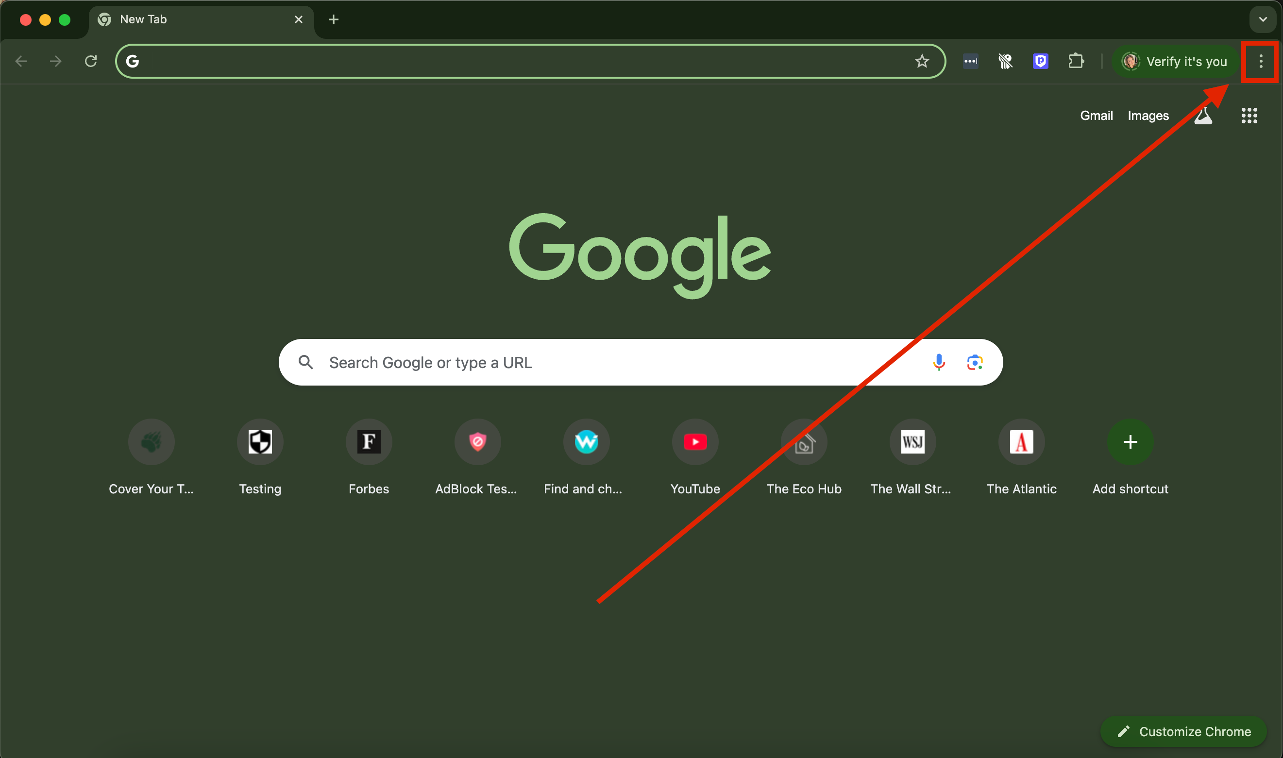 Click the three dots to access Chrome settings on desktop