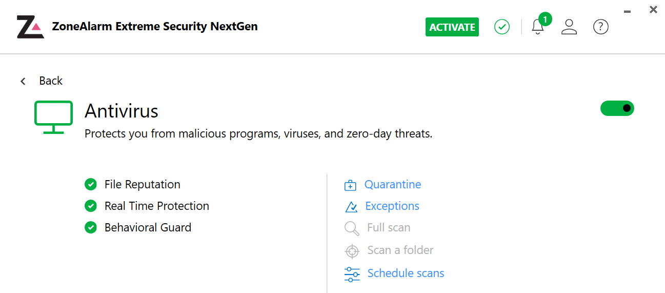 ZoneAlarm antivirus settings