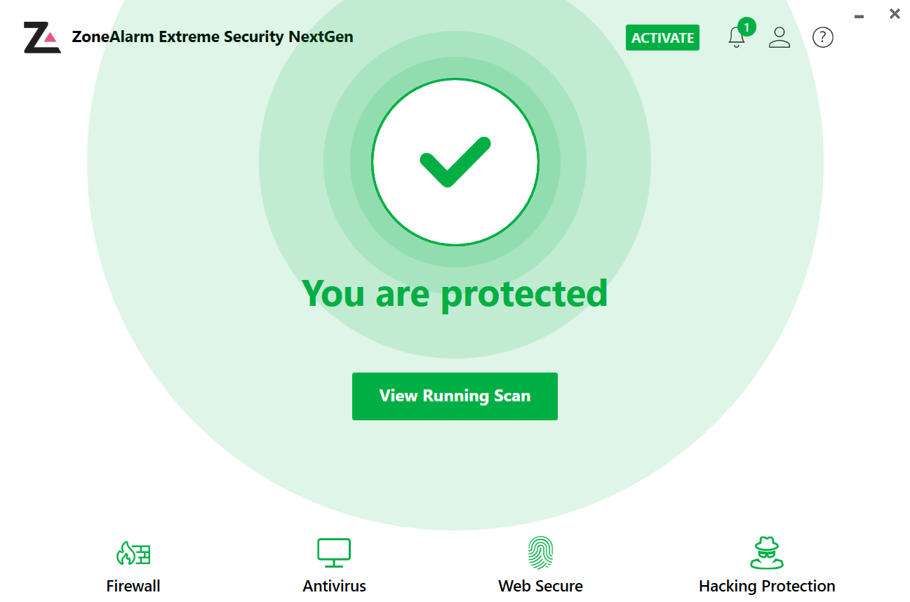 ZoneAlarm antivirus dashboard
