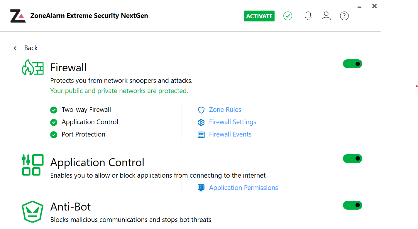 ZoneAlarm firewall settings